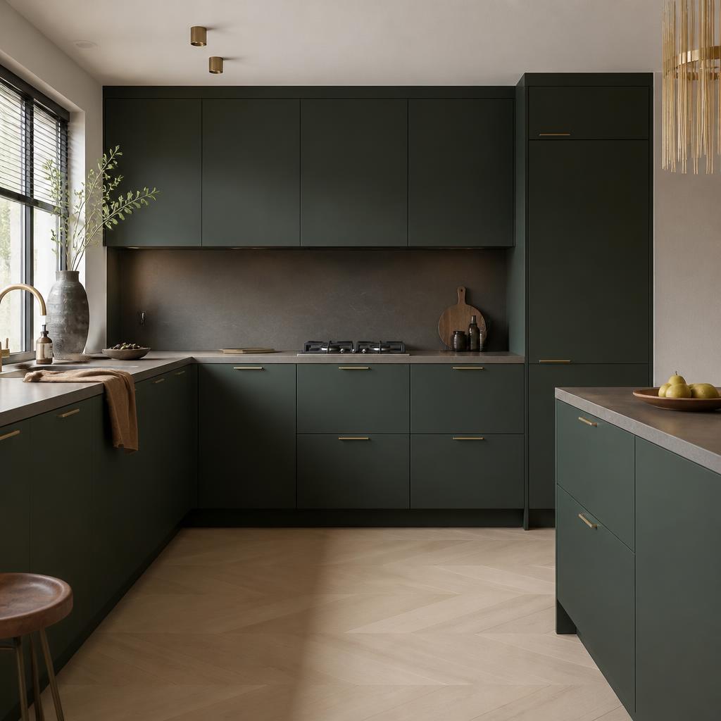 Kookeiland gewrapt in mat forest green, impressie